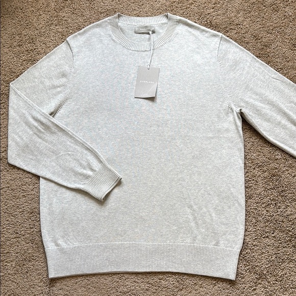 NWT Everlane The No Sweat Crewneck Cotton Blend Light Grey Sweater - Picture 1 of 8